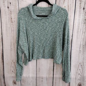 American Eagle | Super Soft Marled Green & White Cropped Boxy Hooded Top